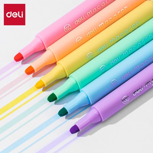 Deli MACARON Markeerstift met beitelpunt, set à 6 kleuren