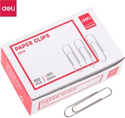 Deli paperclips zilver 50mm - 100 stuks