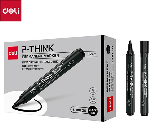 Deli THINK permanent marker zwart 1,8mm ronde punt