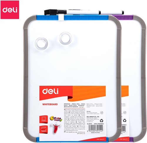Deli whiteboard 279x216mm magnetisch + marker assorti kleuren