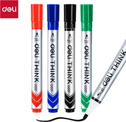 Deli THINK whiteboardmarkers ronde punt 2,0mm assorti - set à 4 stuks