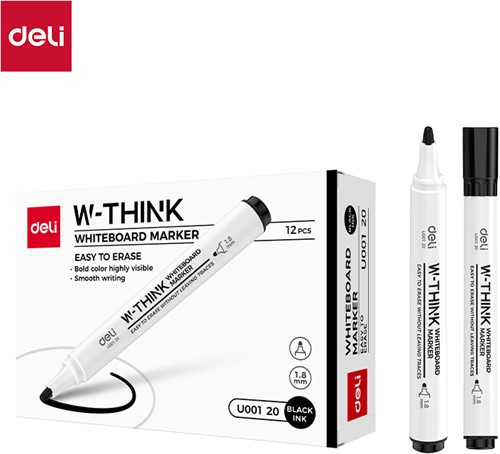 Deli THINK whiteboardmarker zwart 1,8mm ronde punt
