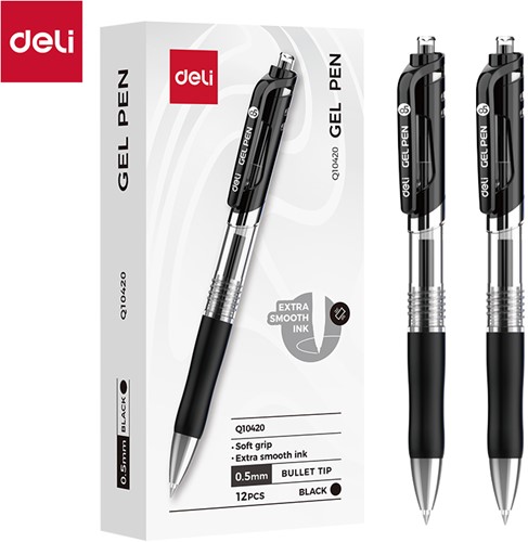 Deli gelpen met drukknop 0,5 mm zwart-2