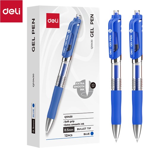 Deli gelpen met drukknop 0,5 mm blauw-2