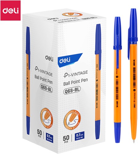 Deli balpen met dop 0,7 mm blauw, oranje body-2