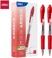 Deli EVERYU balpen met drukknop 0,7 mm rood-2