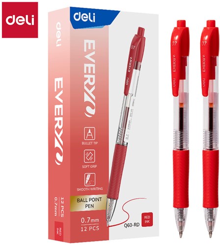Deli EVERYU balpen met drukknop 0,7 mm rood-2