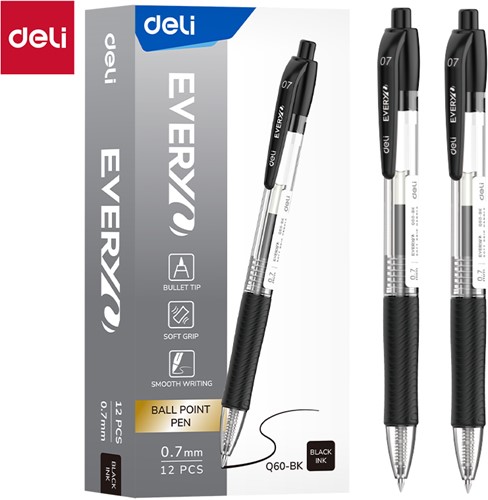 Deli EVERYU balpen met drukknop 0,7 mm zwart-2