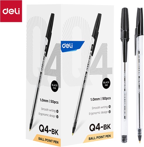 Deli balpen met dop 1,0 mm zwart-2