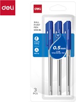 Deli mini balpen met dop 0,5mm blauw blister à 3 stuks-2