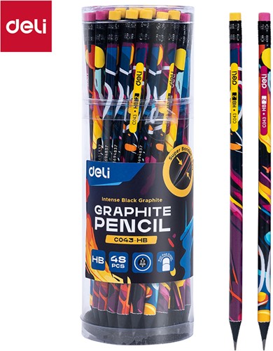 Deli potlood HB met gum - Intense Black Graphite - 48 stuks -EC043-HB