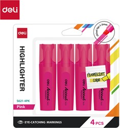 Deli Accent markeerstift beitel 1–5 mm fluo roze blister à 4 stuks