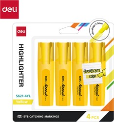 Deli Accent markeerstift beitel 1–5 mm fluo geel blister à 4 stuks