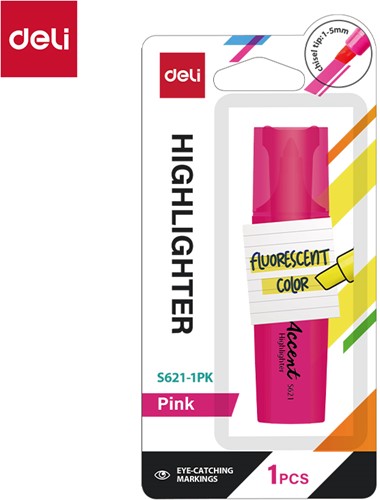 Deli Accentio markeerstift beitelpunt 1–5 mm fluo roze blister à 1 stuk-2