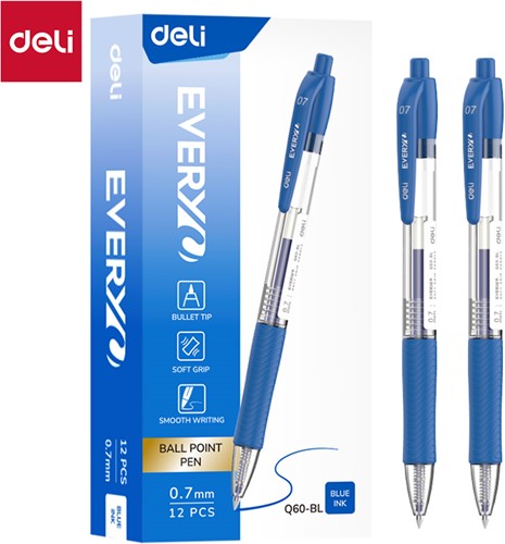 Deli EVERYU balpen met drukknop 0,7 mm blauw-2