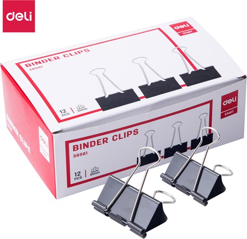 Deli CLASIC papierklem foldback klem 51 mm zwart 12 stuks