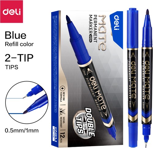 Deli MATE permanent marker dubbelpunt 0,5 + 1,0 mm blauw