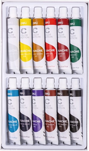Deli Color Emotion Gouache 12ml tubes, 12 kleuren/box-2