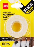 Deli STICK UP dubbelzijdig mounting/foam tape 25,4mmx1,5mtr wit-2