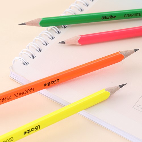 Deli UScribe potlood HB met gum 12 stuks fluo kleuren-3