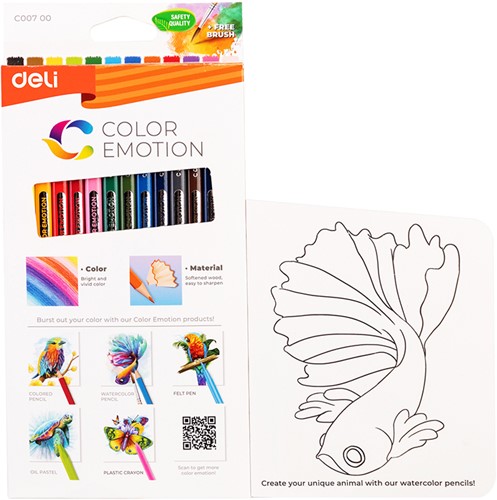 Deli Color Emotion aquarelpotloden, 12 kleuren doos-3