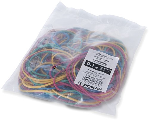Elastieken, 100g, 1,5x1,5mm, diverse kleuren