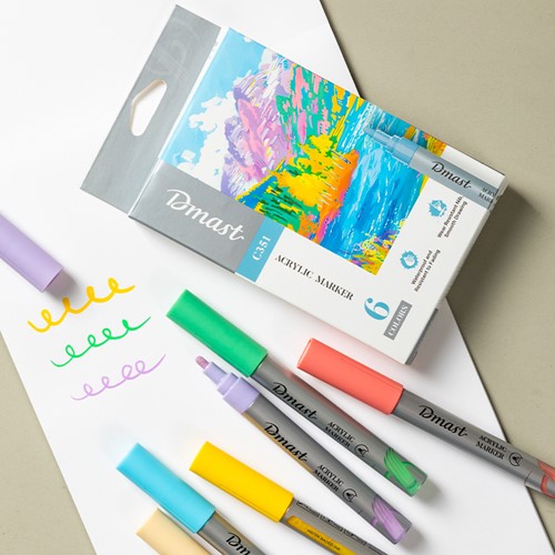 Acrylmarker met beitelpunt, pastel, 6 stuks