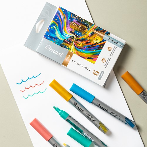 Acrylmarker met beitelpunt, metallic, 6 stuks