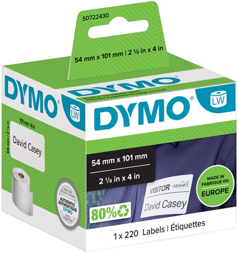Etiket Dymo 99014 S0722430 54x101mm 1 rol á 220 stuks wit