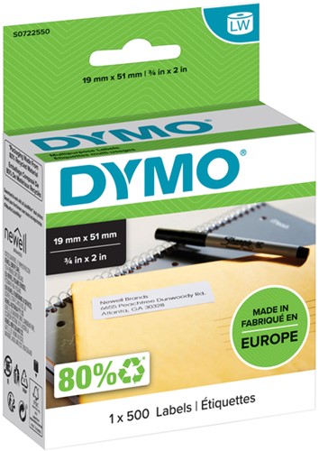 Etiket Dymo 11355 S0722550 19x51mm 1 rol á 500 stuks wit