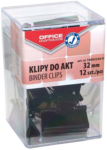 Papierklemmen Foldback 32 mm, bakje met 12 stuks