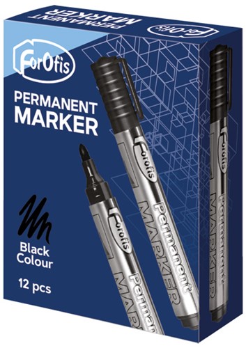 Permanent marker ForOfis zwart ronde punt 2-5mm-2