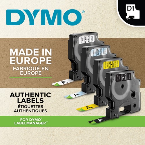 Labeltape Dymo 45010 S0720500 D1 polyester 12mmx7m zwart op transparant-6