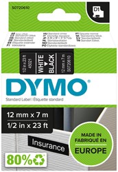 Labeltape Dymo 45021 S0720610 D1 polyester 12mmx7m wit op zwart