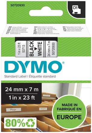 Labeltape Dymo 53713 S0720930 D1 polyester 24mmx7m zwart op wit