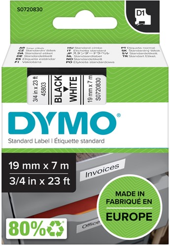 Labeltape Dymo 45803 S0720830 D1 polyester 19mmx7m zwart op wit