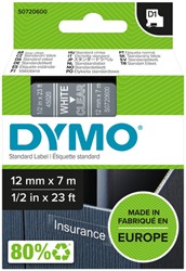 Labeltape Dymo 45020 S0720600 D1 polyester 12mmx7m wit op transparant