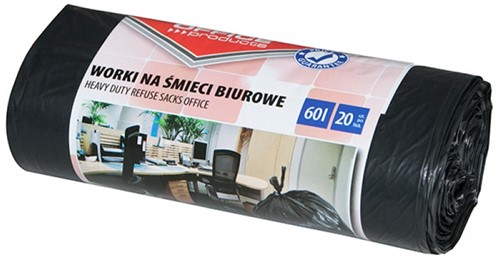 Afvalzak zwart 60 liter LDPE 22µm, rol à 20 stuks