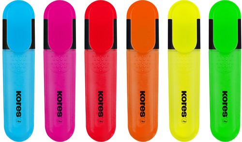 Kores markeerstift Bright Liner Plus - 0,5-5mm - assorti - 6 kleuren neon (geel/roze/oranje/groen/blauw /rood)  TM36160