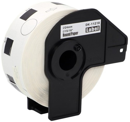 brother DK-11218 compatible label, ø24mm, incl. houder,  1000 labels per rol, wit, permanent
