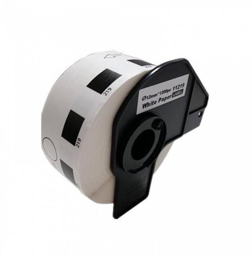 brother DK-11219 compatible label, ø12mm, incl. houder,  1200 labels per rol, wit, permanent