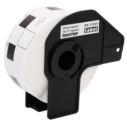 brother DK-11221 compatible label, 23mm x 23mm, incl. houder,  1000 labels per rol, wit, permanent