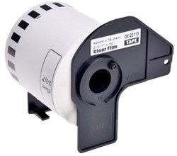 brother DK-22113 compatible label 62mm x 15.24m incl. houder,  1 doorlopend etiket, transparant, permanent