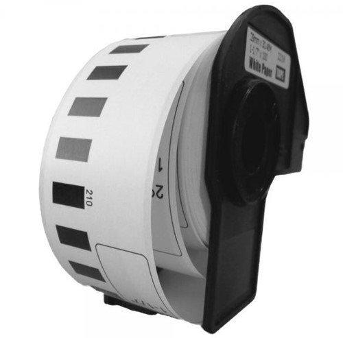 brother DK-22210 compatible label 29mm x 30.48m incl. houder,  1 doorlopend etiket, wit, permanent