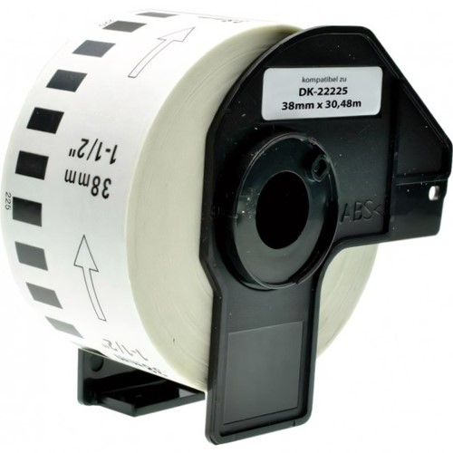 brother DK-22225 compatible label 38mm x 30.48m incl. houder,  1 doorlopend etiket, wit, permanent