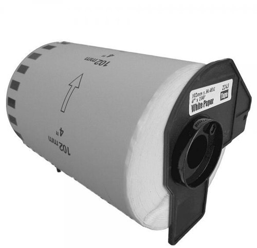 brother DK-22243 compatible label 102mm x 30.48m incl. houder,  1 doorlopend etiket, wit, permanent