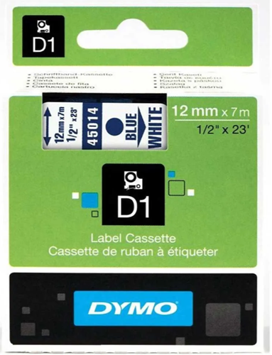 Labeltape Dymo 45014 S0720540 D1 polyester 12mmx7m blauw op wit