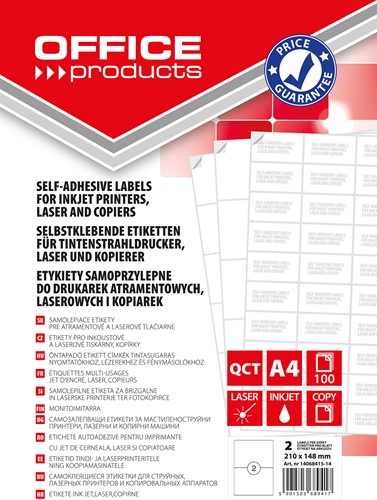 Office Products etiket, 210x148mm, wit, 2 op A4 vel