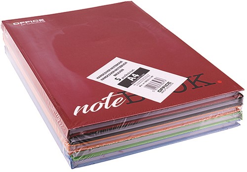 Notitieboek A4 gelijnd, 96 vel, assortie kleuren (pak à 5 stuks)
