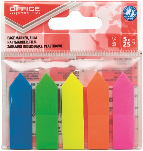Indextabs 12mmx45mm, 5 x 25 kleuren, pijlvorm